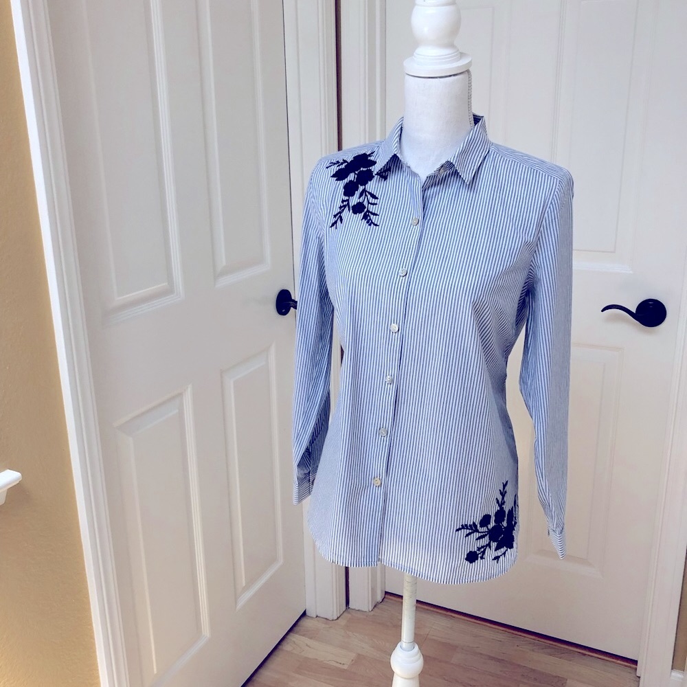 NWOT - J Jill Striped & Embroidered Blouse - Picture 7 of 8